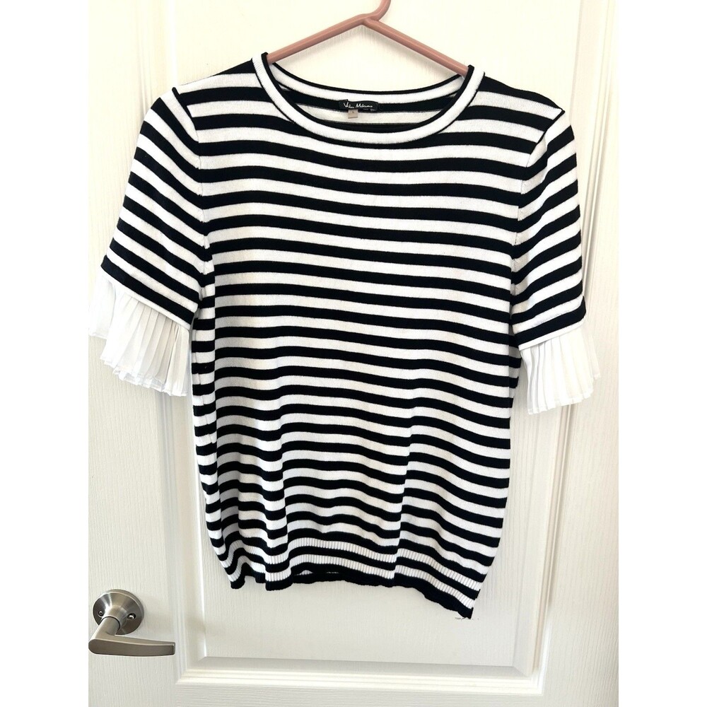Vila Milano Women's Black & White Short Sleeve Sweater Sz L Casual Office